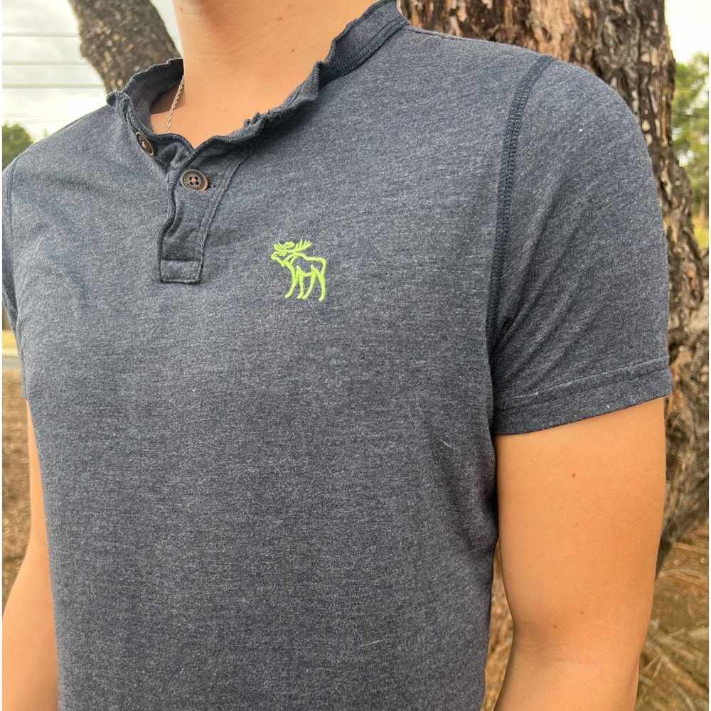 ABERCROMBIE MEN HENLEY COWBOY UNDERWEAR SHIRT MOOSE LOGO GREY GREEN SIGNATURE M